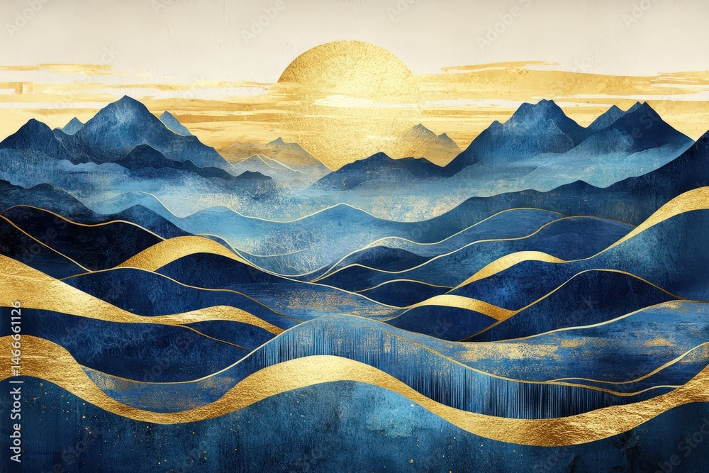 Golden light reflecting off tranquil blue mountains