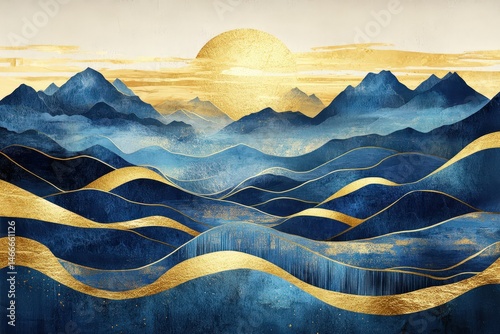 Obraz na płótnie Golden light reflecting off tranquil blue mountains w salonie