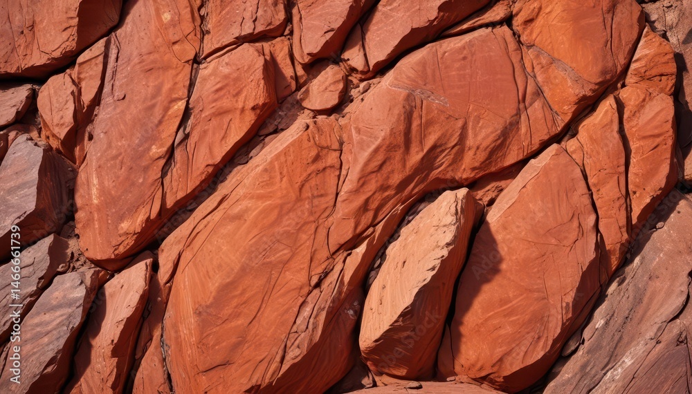Fototapeta premium Abstract red rock wall texture, rough stone background, landscape, red mountain, art