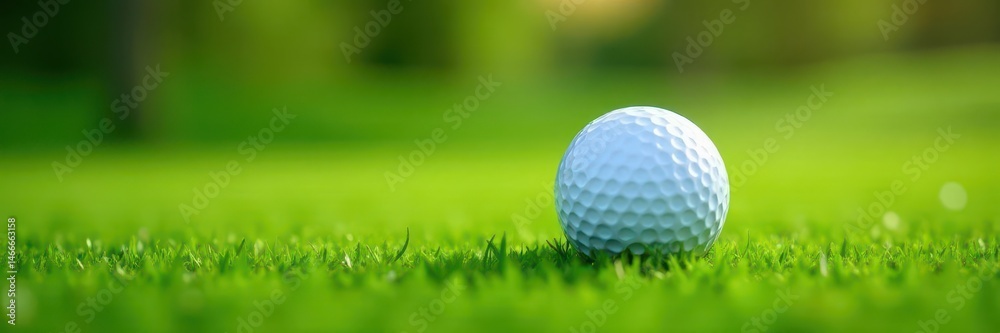 Fototapeta premium A pristine golf ball rests in vibrant green grass , royalty free, outdoors