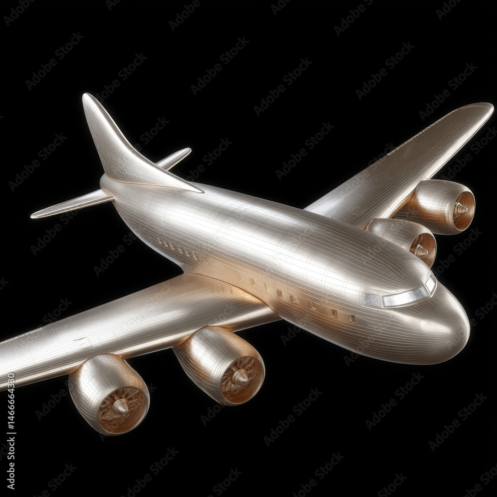 Naklejka premium A model of an airplane on a black background