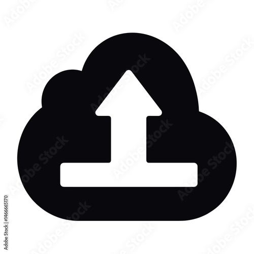 Silhouette of upload icon within cloud symbol, digital storage concept