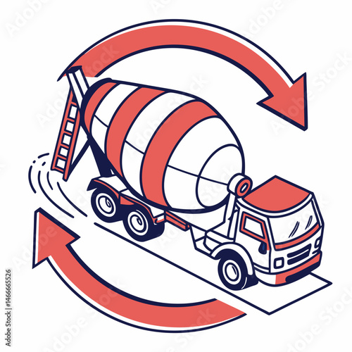 Concrete mixer forming circular motion, dynamic infrastructure branding icon