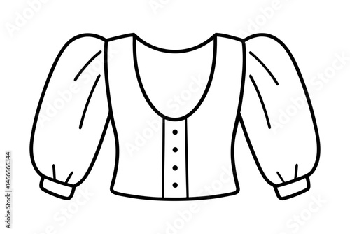 Blouse  Puff Sleeve Line Art Vector Illustration