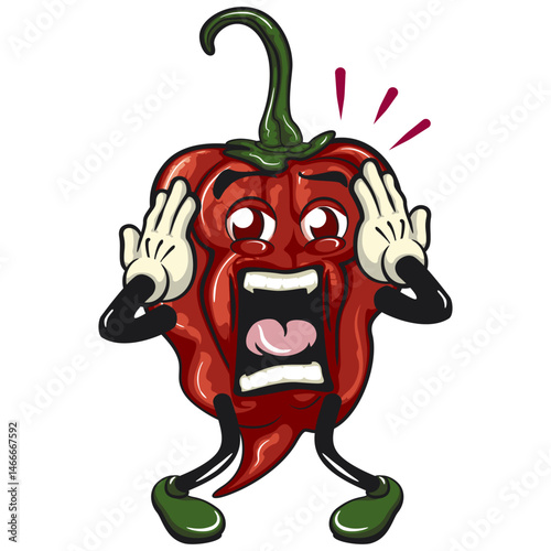 character mascot of a carolina reaper chili cartoon vector isolated clip art illustration is shocked, work of hand drawn