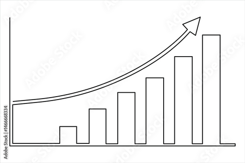 Continuous business growth icon one line drawing of graph. Single line art of arrow up illustration vector of increasing