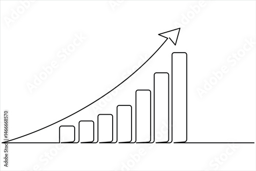 Continuous business growth icon one line drawing of graph. Single line art of arrow up illustration vector of increasing