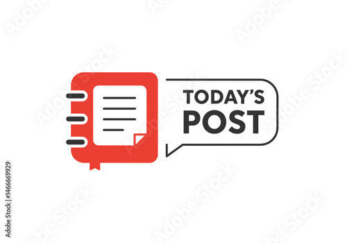 Flat style icon featuring a red spiral notebook and speech bubble with “Today’s Post” text, perfect for highlighting daily updates on blogs, social media feeds, or news content