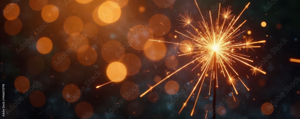 Obraz premium Golden sparklers burst against a shimmering bokeh background , celebration, golden sparklers