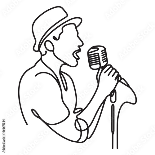 Vintage Singer Silhouette Line Art Illustration Performing Live