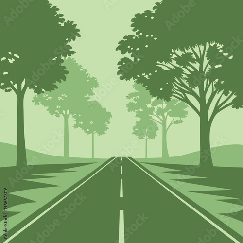 green tree on the road