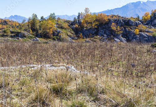 autumn day, nature park, a walk through the foothill area with an overview of the area