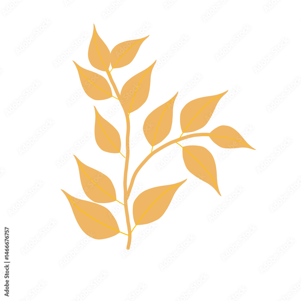Golden stylized leave on branch illustration art