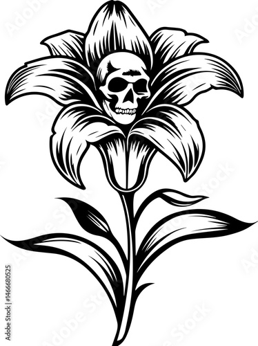 SVG vector featuring a beautifully detailed skull with floral designs. Skull Inside Flower Design for Unique and Edgy Artwork