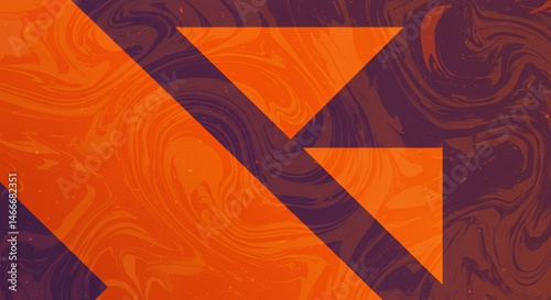 Abstract Swirl Design: Orange and Purple Marble Texture with Geometric Triangles