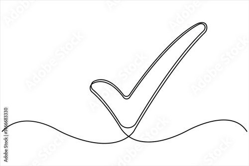 Continuous one line drawing of check mark. Tick single line icon. Check mark black icon, Vector illustration