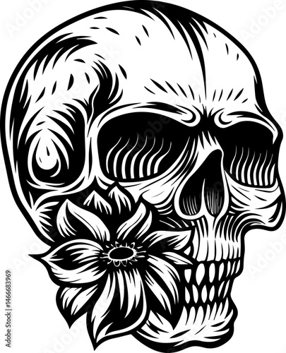 Wallpaper Mural SVG vector of a skull adorned with floral crowns. Intricate Black and White Skull Design with Flower Decoration Torontodigital.ca