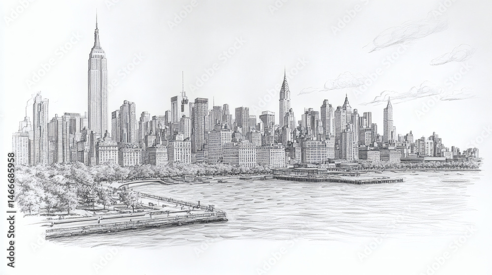Fototapeta premium City skyline pencil drawing
