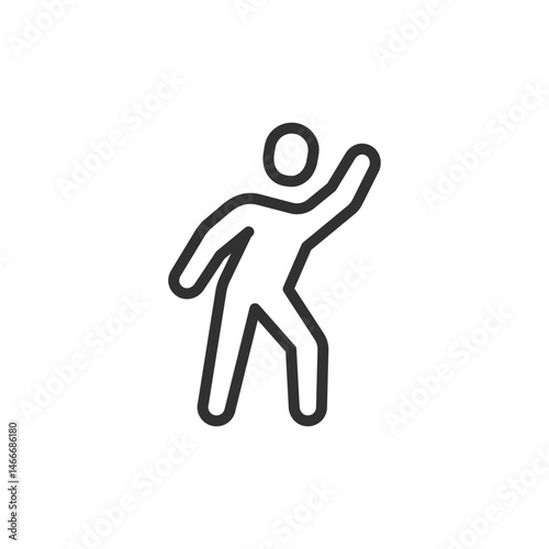 Person dancing with raised arm, linear icon. Expressive solo dance pose. Line with editable stroke.