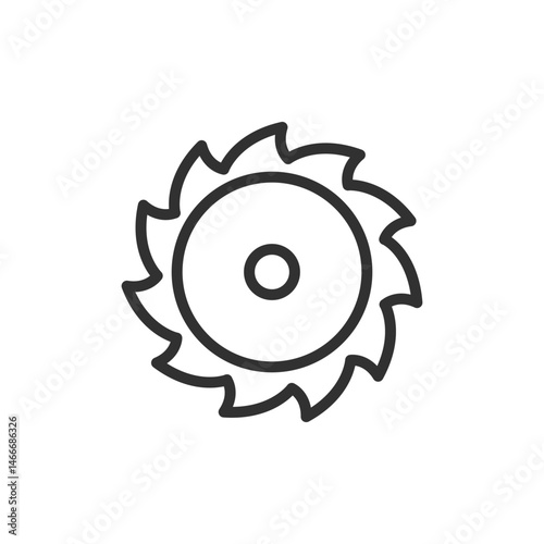 Circular saw blade, linear icon. Cutting tool for woodworking and construction. Line with editable stroke.