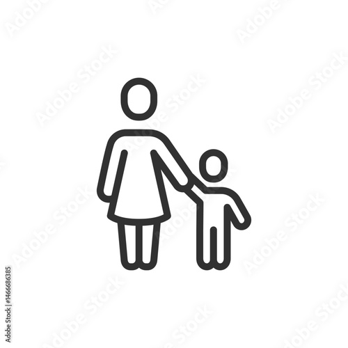 Mother and son, linear icon. family, care, parenting, maternal bond, and love. Editable stroke.