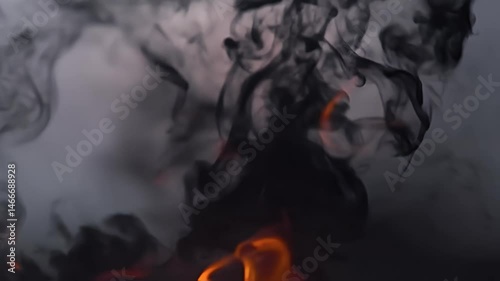 Smoke and Fire Blending in Artistic Dance – Fiery Orange Merging with Deep Black, Dramatic Cinematic Effect