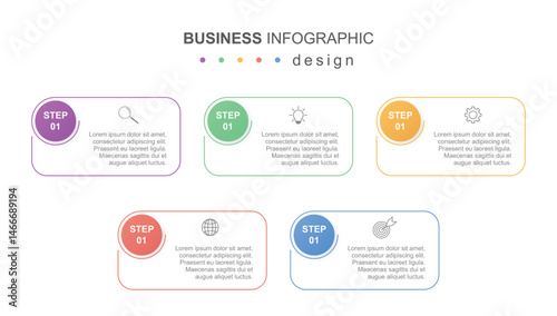 Minimalist step by step infographic with five options