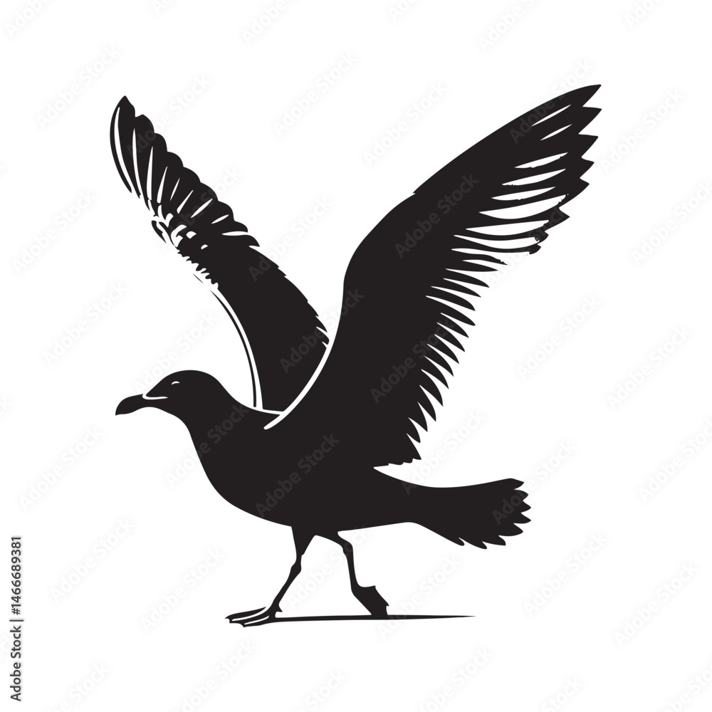 Obraz premium Herring Gull Vector Silhouette, Majestic Seabird Design, Coastal Bird Illustration, Detailed Avian Outline, Ocean Wildlife Art, Marine Bird Symbol. 