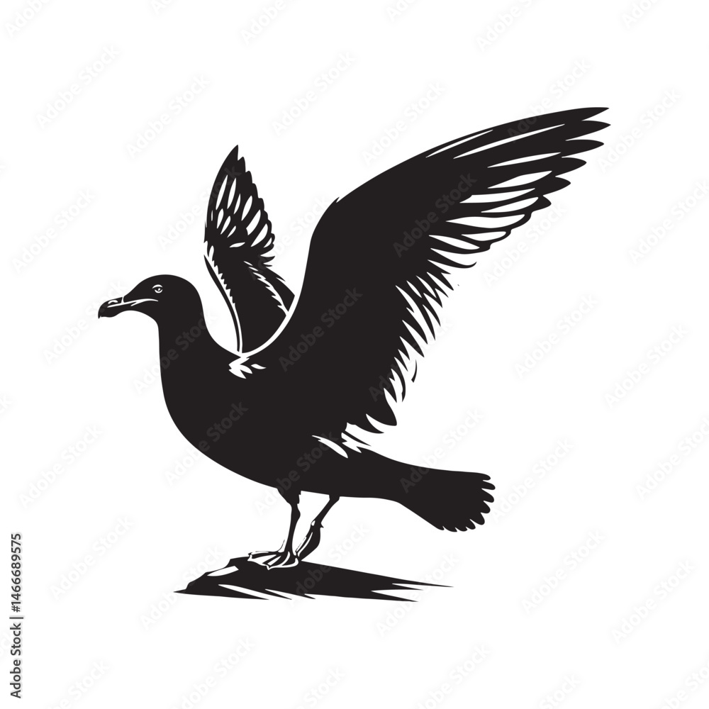 Obraz premium Herring Gull Vector Silhouette, Majestic Seabird Design, Coastal Bird Illustration, Detailed Avian Outline, Ocean Wildlife Art, Marine Bird Symbol. 