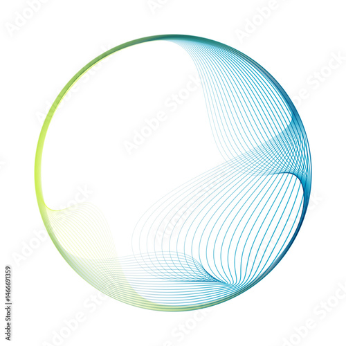 Abstract vector round shape of wavy lines flowing smooth curve colorful gradient green blue line on transparent background in concept of technology, science, music, modern.