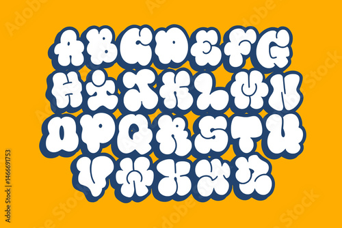 Graffiti throw-up bubble font from A to Z. Bold, round, and playful letterforms with spray paint textures and drips. Ideal for street art-inspired designs, apparel, and graffiti art projects.
