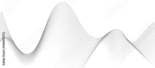 Abstract vector design featuring smooth, flowing gray wave lines on a white background. The waves should have a soft gradient and elegant curves, creating a sense of motion and calm. 