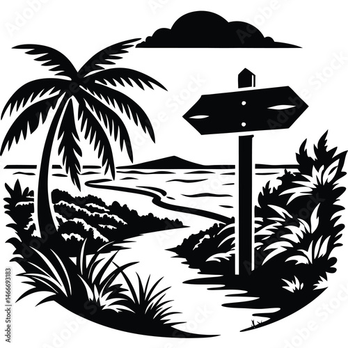 silhouette of a tropical island