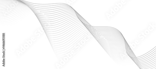 Abstract vector design featuring smooth, flowing gray wave lines on a white background. The waves should have a soft gradient and elegant curves, creating a sense of motion and calm. 
