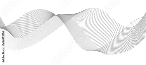 Abstract vector design featuring smooth, flowing gray wave lines on a white background. The waves should have a soft gradient and elegant curves, creating a sense of motion and calm. 