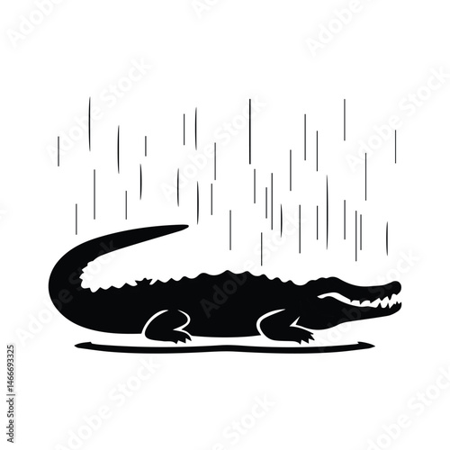Crocodile silhouette vector illustration. Vector of crocodile design on white background, Black icon crocodile alligator on white background