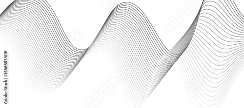 Abstract vector design featuring smooth, flowing gray wave lines on a white background. The waves should have a soft gradient and elegant curves, creating a sense of motion and calm. 