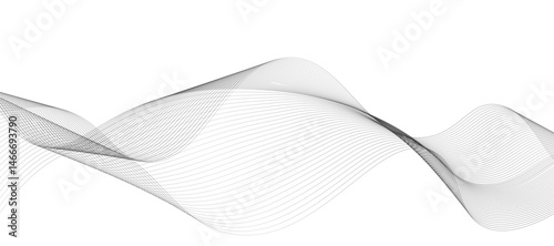 Abstract vector design featuring smooth, flowing gray wave lines on a white background. The waves should have a soft gradient and elegant curves, creating a sense of motion and calm. 
