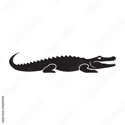 Crocodile silhouette vector illustration. Vector of crocodile design on white background, Black icon crocodile alligator on white background