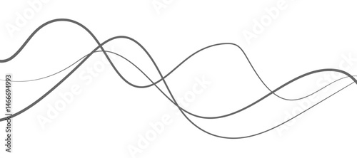 Abstract vector design featuring smooth, flowing gray wave lines on a white background. The waves should have a soft gradient and elegant curves, creating a sense of motion and calm. 