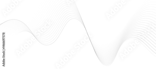 Abstract vector design featuring smooth, flowing gray wave lines on a white background. The waves should have a soft gradient and elegant curves, creating a sense of motion and calm. 