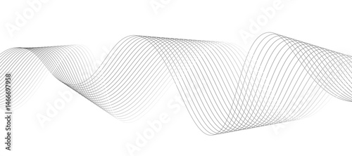 Abstract vector design featuring smooth, flowing gray wave lines on a white background. The waves should have a soft gradient and elegant curves, creating a sense of motion and calm. 