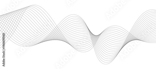 Abstract vector design featuring smooth, flowing gray wave lines on a white background. The waves should have a soft gradient and elegant curves, creating a sense of motion and calm. 