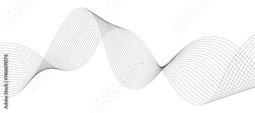 Abstract vector design featuring smooth, flowing gray wave lines on a white background. The waves should have a soft gradient and elegant curves, creating a sense of motion and calm. 