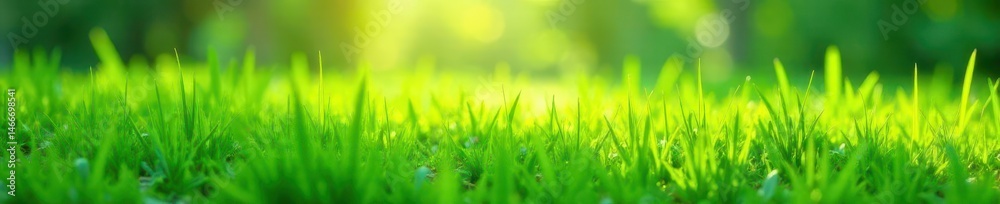 Obraz premium Lush vibrant green grass edge, sunlight dappled , blade, background