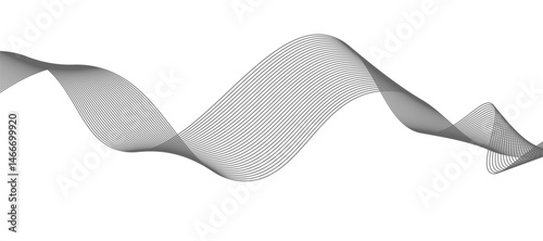 Abstract vector design featuring smooth, flowing gray wave lines on a white background. The waves should have a soft gradient and elegant curves, creating a sense of motion and calm. 