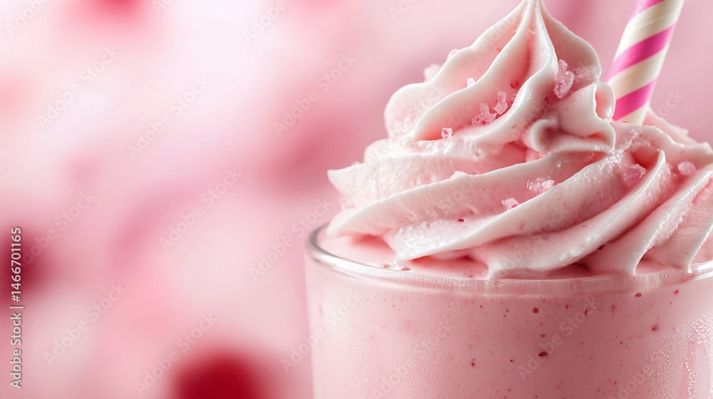 Pink milkshake topped with whipped cream and sprinkles (1) Pink milkshake topped with whipped cream and sprinkles (1)