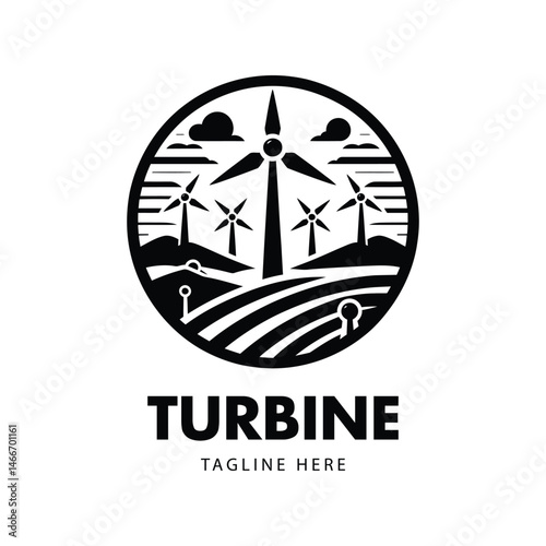 Wind Turbine Renewable Energy Silhouette Vector Icon Logo Design