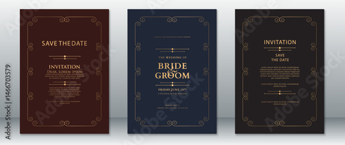 Luxury Dark Wedding Invitation Templates with Gold Vintage Frame