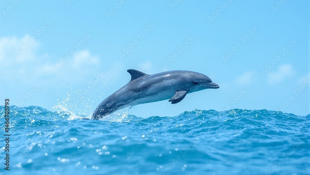 Fototapeta premium Dolphin leaping in tropical ocean waves